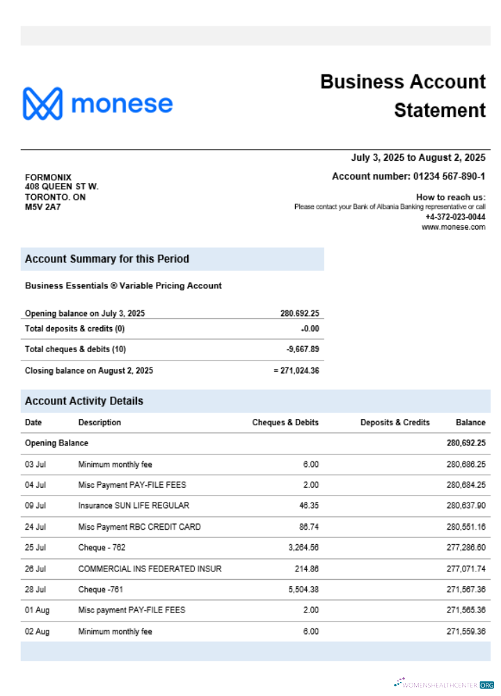 Download Monese bank business bank statement Word and PDF format Photoshop template